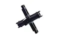A black anodized aluminium spool housing for an RC car, featuring a central shaft with two perpendicular mounting arms.