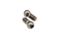 Two silver-coloured metal ball studs for RC cars, featuring threaded shafts and hexagonal sockets on the ball heads.