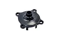 A black anodized aluminium half differential housing for an RC car, featuring a central hub and four mounting holes, isolated on a white background.