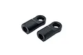 Two black RC Maker rear upper arm ball cups shown from an angled perspective against a white background.