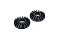 Two black RC differential bevel gears shown from an angled perspective against a white background.