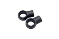 Two black plastic RC shock ball cups shown from a top-down perspective against a white background.