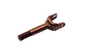 A brown-tinted steel rear axle component for an RC car, featuring a threaded shaft and a U-shaped yoke end.