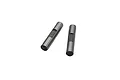 Two small metal RC driveshaft pins with a flat machined section on one side, isolated on a white background.