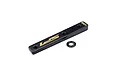 RC Maker black brass 13g front centre weight for RC cars with a small carbon fibre washer on a white background.