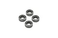 Four small metal shielded ball bearings arranged in a diamond pattern against a white background.