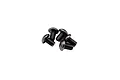 A group of five small black metal button head screws for RC cars on a white background.