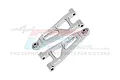 A pair of silver GPM Racing aluminium front lower suspension arms for RC cars, featuring a 7075 alloy construction.