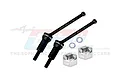Two black GPM carbon steel front CVD driveshafts with silver aluminium hex adapters and small washers on a white background.