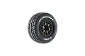 A single Louise SC-Rocket RC short course tyre mounted on a black spoked rim with gold-coloured hex hardware, isolated on a white background.