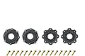 Four black Louise MT 17mm wheel hex connectors and sixteen gold-coloured screws arranged on a white background.