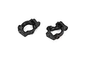 Two black plastic 15-degree front hub carriers for TLR RC vehicles, shown from a high-angle perspective on a white background.