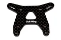 A black carbon fibre front shock tower for an RC car with the text Gull-Wing printed in white.