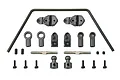 Team Associated anti-roll bar set including a metal sway bar, plastic mounts, ball ends, turnbuckles, and various screws on a white background.