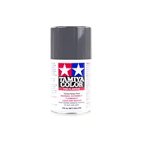 A 100ml can of Tamiya TS-5 Olive Drab lacquer spray paint for plastic models, featuring the iconic red and blue Tamiya star logo on a white label.