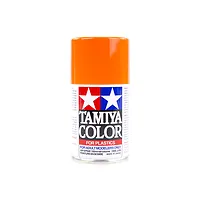 A 100ml can of Tamiya TS-12 Orange lacquer spray paint for plastic models, featuring the iconic Tamiya logo and orange cap.