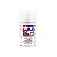 A 100ml can of Tamiya TS-13 Clear Lacquer spray paint with a clear plastic cap, featuring the Tamiya logo and safety warnings on a white background.