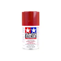 A 100ml can of Tamiya TS-39 Mica Red lacquer spray paint for plastic models, featuring a red cap and white label with the Tamiya logo.