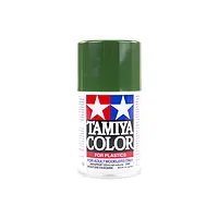 A 100ml can of Tamiya TS-43 Racing Green lacquer spray paint for plastic models, featuring the Tamiya logo and white text on a white background.