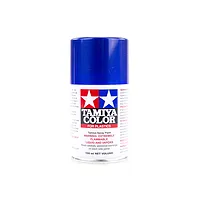 A can of Tamiya TS-51 Racing Blue lacquer spray paint for plastic models, featuring the iconic Tamiya logo and warning labels on a white background.