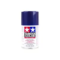 A 100ml can of Tamiya TS-53 Deep Metallic Blue lacquer spray paint for plastic models, shown against a white background.