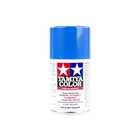 A 100ml can of Tamiya TS-54 Light Metallic Blue lacquer spray paint, featuring the Tamiya logo and safety warnings on a white background.