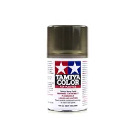 A 100ml can of Tamiya TS-71 Smoke lacquer spray paint for plastics, featuring the Tamiya logo and safety warnings on a white background.