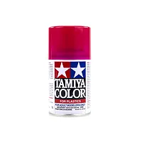 A 100ml can of Tamiya TS-74 Clear Red lacquer spray paint for plastic models, featuring the Tamiya logo and red cap.
