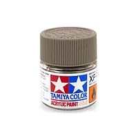 A small glass jar of Tamiya XF-72 Brown (JGSDF) flat acrylic paint with a brown plastic screw-on cap, set against a plain white background.
