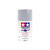 A 100ml spray paint can of Tamiya AS-7 Neutral Grey for aircraft models, featuring the Tamiya logo and safety warnings on a white background.
