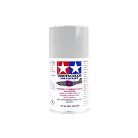 A 100ml spray paint can of Tamiya AS-11 Medium Sea Grey for aircraft models, featuring the Tamiya logo and warning labels on a white background.