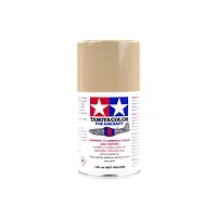 A 100ml can of Tamiya AS-15 Tan (USAF) spray paint for aircraft models, featuring a tan cap and white label with the Tamiya logo.