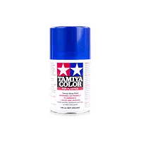A 100ml can of Tamiya TS-89 Pearl Blue lacquer spray paint for plastic models, featuring the Tamiya logo and warning labels on a white background.