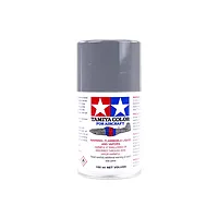 A 100ml can of Tamiya AS-27 Gunship Grey 2 spray paint for aircraft models, featuring the Tamiya logo and safety warnings on a white background.