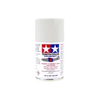 A 100ml can of Tamiya AS-20 Insignia White spray paint for aircraft models, featuring the Tamiya logo and safety warnings on a white background.