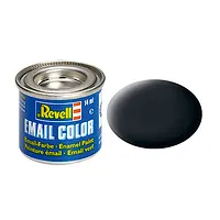 A 14ml tin of Revell Matte Anthracite Grey enamel paint next to a dark grey paint swatch.