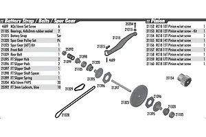 Battery Strap, Drive Belts & Spur Gear Assembly