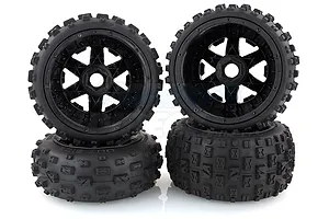 Rovan 4.7/5.5" Baja 5B Bow Tie Tyres on Black Rims - Beadlocked Wheel Set image 10315