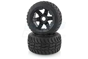 Rovan 4.7/5.5" Baja 5B Rear Tarmac Buster II Tyres on Black Rims - Beadlocked Wheels 2Pcs image 10373