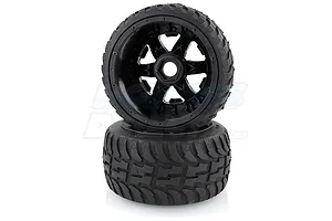 Rovan 4.7/5.5" Baja 5B Rear Tarmac Buster II Tyres on Black Rims - Beadlocked Wheels 2Pcs image 10374