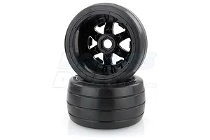 Rovan 4.7/5.5" Baja 5B Rear Slick Tyres on Black Rims - Beadlocked Wheels 2Pcs image 10380