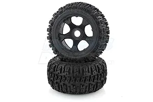 Rovan 4.7/5.5" Baja 5B Rear Trencher Tyres on Black Rims - Beadlocked Wheels 2Pcs image 10410