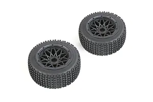 Rovan 4.7/5.5" Baja 5B Front Dirt Buster Tyres on Black Mesh Rims 2Pcs - Beadlocked Wheels image 104269