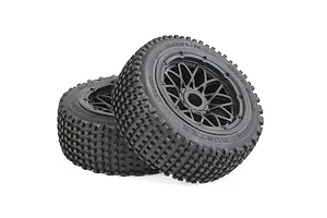 Rovan 4.7/5.5" Baja 5B Front Dirt Buster Tyres on Black Mesh Rims 2Pcs - Beadlocked Wheels image 104272
