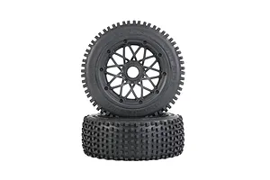 Rovan 4.7/5.5" Baja 5B Front Dirt Buster Tyres on Black Mesh Rims 2Pcs - Beadlocked Wheels image 104273