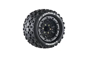 Louise 1/10 MT-Uphill (Soft) Tyres on (0", 1/2" Offset) Black Rims with Hex Adapters - Glued Wheels 2Pcs