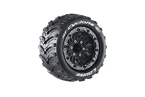 Louise 1/10 MT-Cyclone (Soft) Tyres on (0", 1/2" Offset) Black Rims with Hex Adapters - Glued Wheels 2Pcs