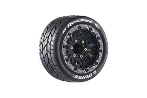 Louise 1/10 ST-Rocket (Soft) Tyres on (0", 1/2" Offset) Black Rims with Hex Adapters - Glued Wheels 2Pcs