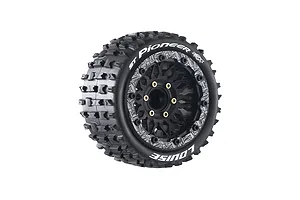 Louise 1/10 ST-Pioneer (Soft) Tyres on (0", 1/2" Offset) Black Rims with Hex Adapters - Glued Wheels 2Pcs