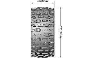 Technical diagram showing the tread pattern and dimensions of a Louise ST-Pioneer RC stadium truck tyre.